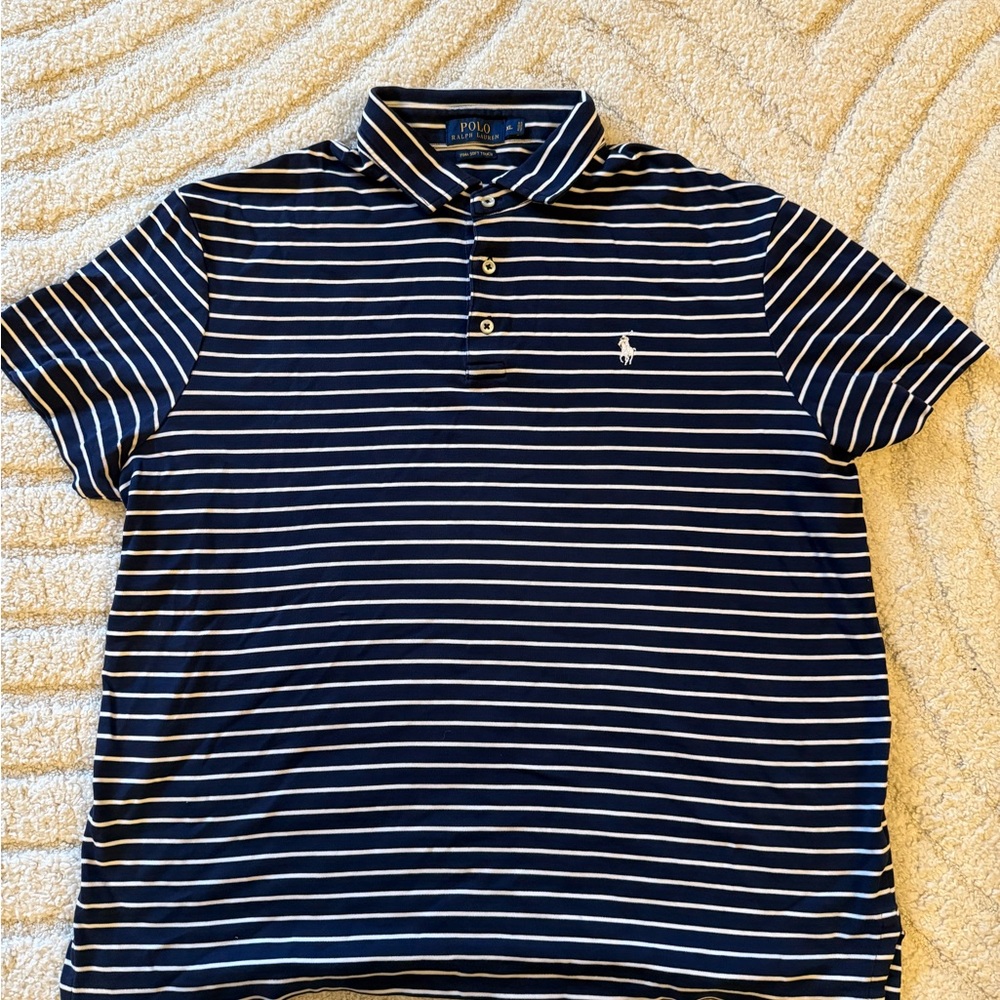 Ralph Lauren Polo Pima Soft Touch Cotton Blue White Stripes Comfy Size XL